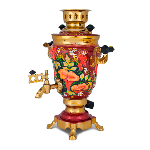 Самовар электрический "тюльпан", 1.5 литра, роспись "Грибы на красном"