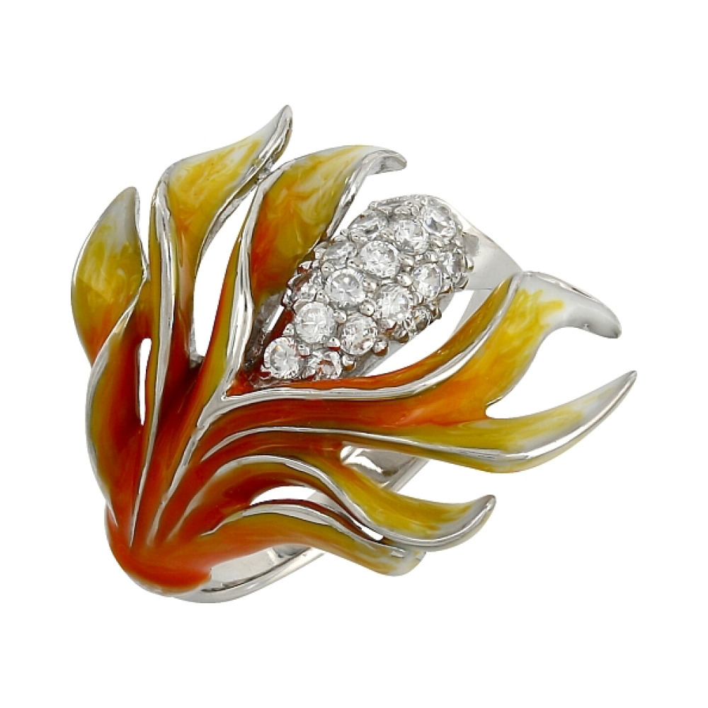 Серебряное кольцо с фианитом и эмалью № 106295