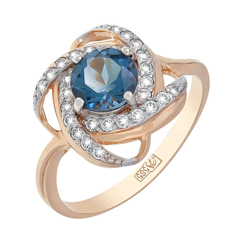 Золотое кольцо с топазом и фианитом № 117366