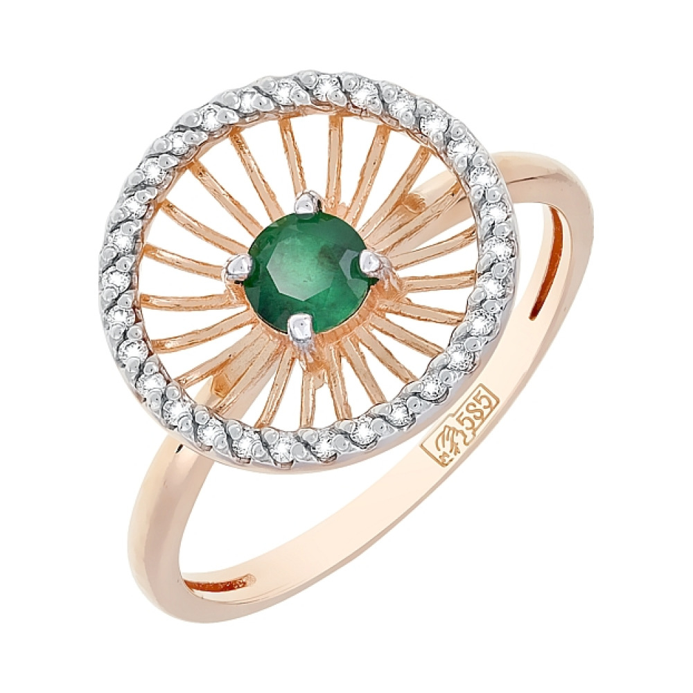 Золотое кольцо с бриллиантом и изумрудом № 117362