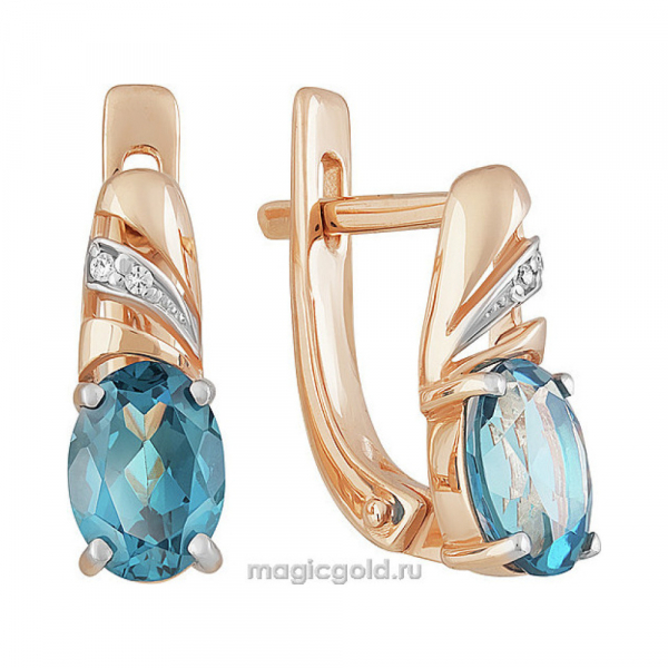 Золотые серьги с топазом и фианитом № 159627
