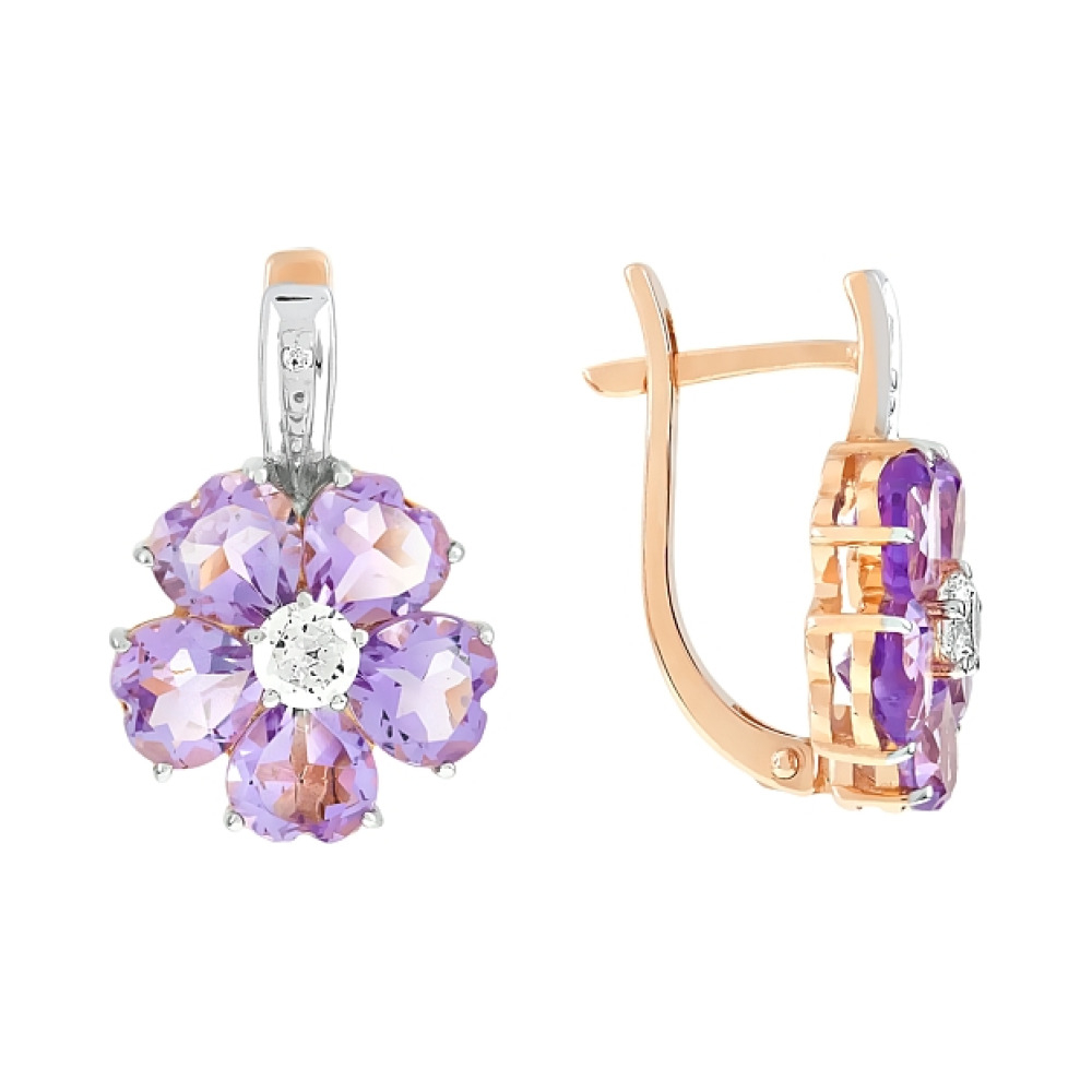 Золотые серьги с аметистом и фианитом № 81277