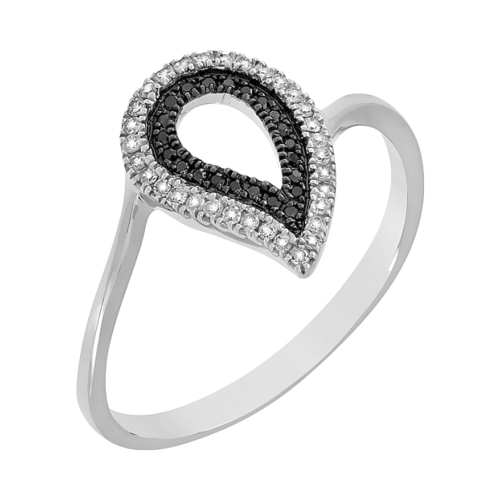 Золотое кольцо с черными и белыми бриллиантами № 107096