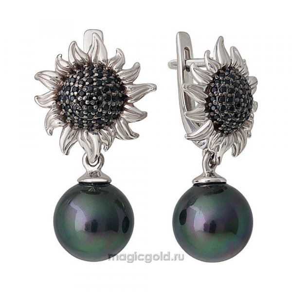 Серебряные серьги с перламутровым жемчугом и фианитом № 158987