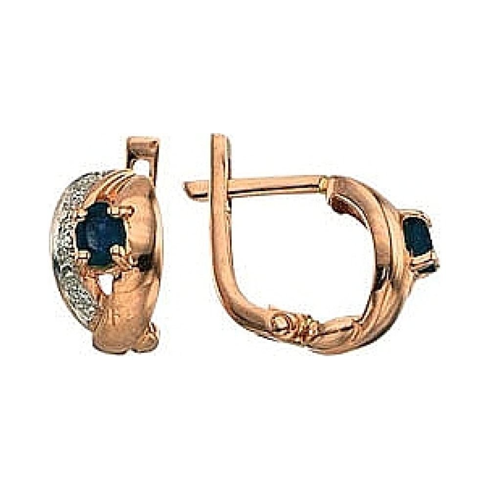 Золотые серьги с бриллиантом и сапфиром № 3517