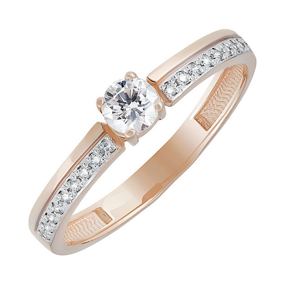 Золотое кольцо с кристаллом swarovski и фианитом № 133234