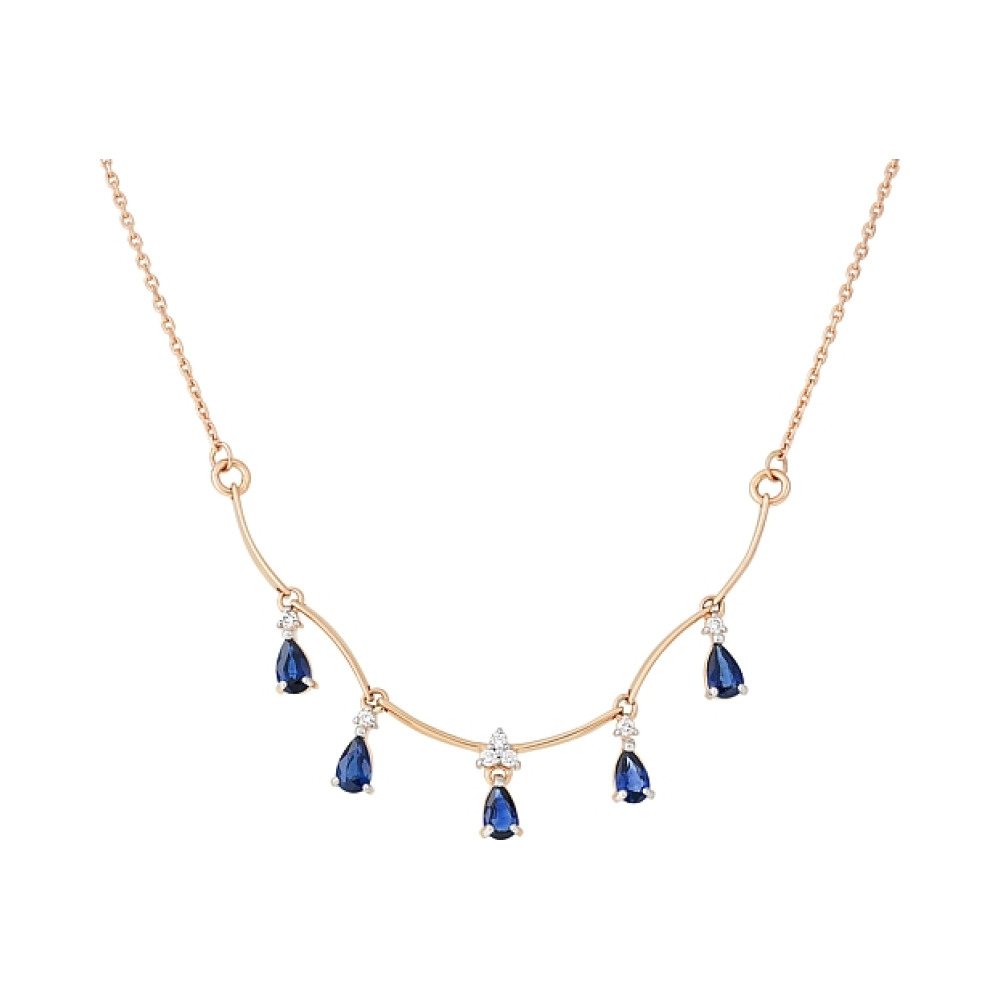 Золотое колье с бриллиантом и сапфиром № 112577