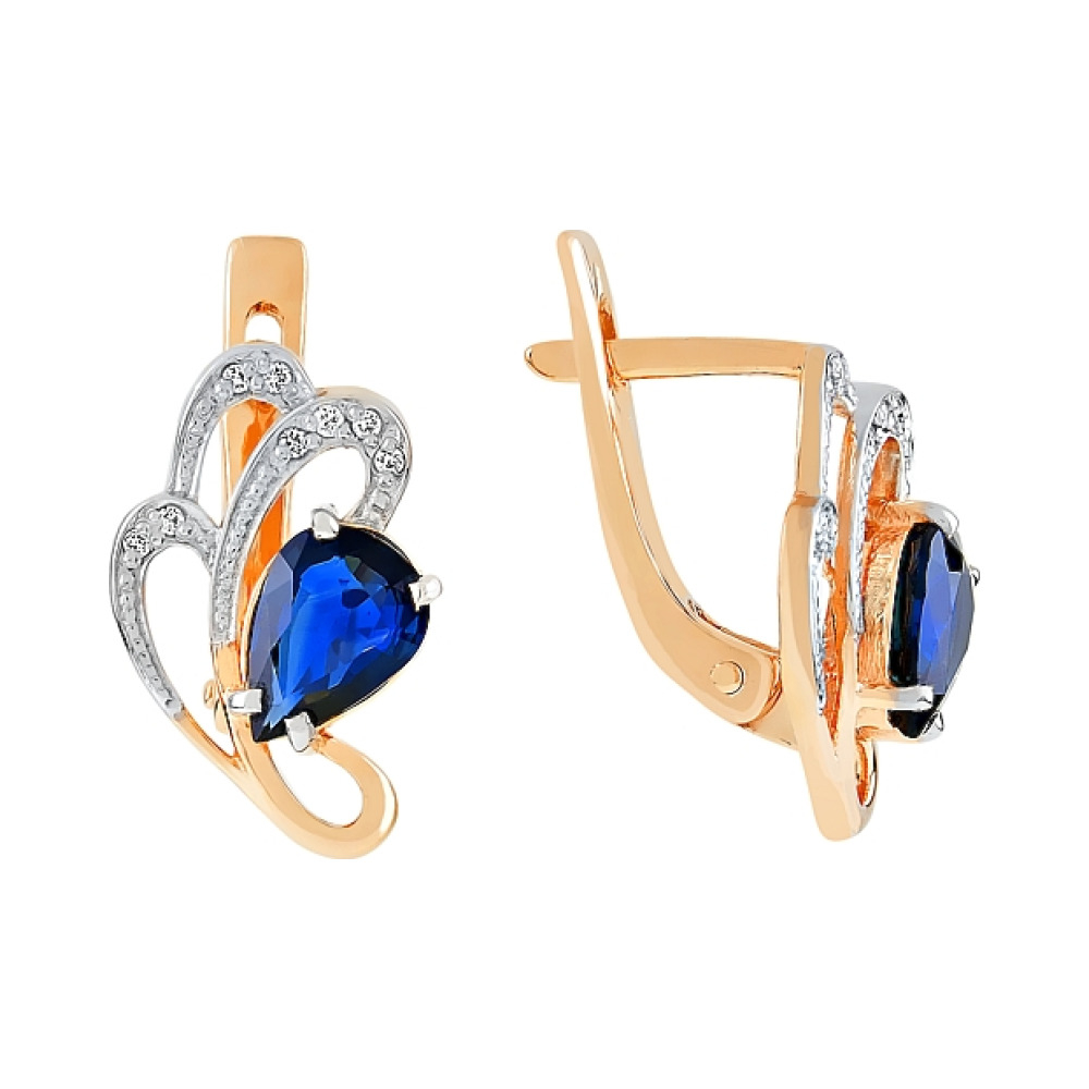 Золотые серьги с бриллиантом и сапфиром № 83312