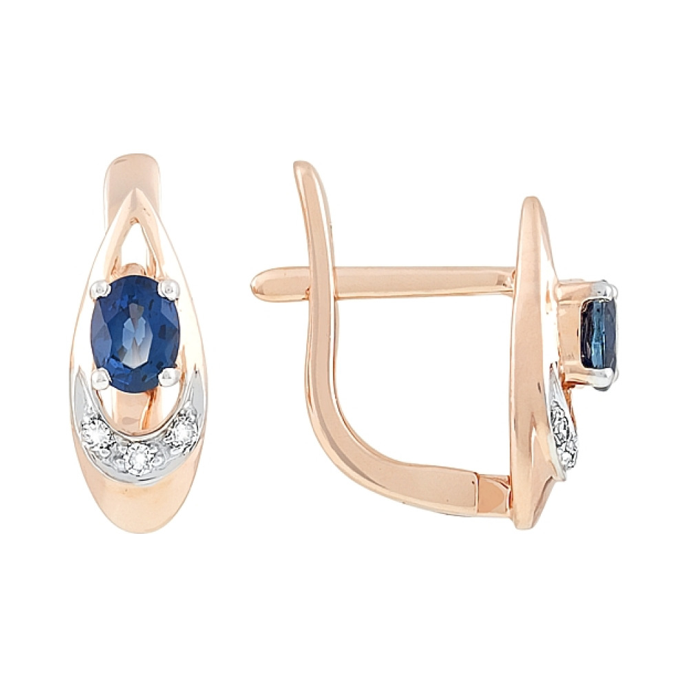 Золотые серьги с бриллиантом и сапфиром № 114447