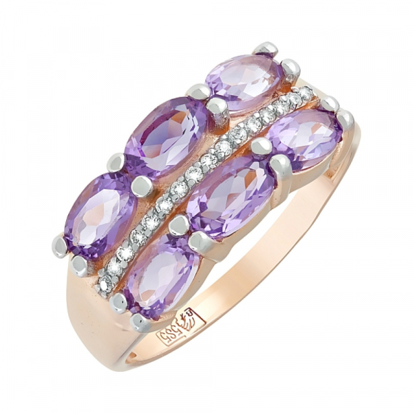 Золотое кольцо с аметистом и фианитом № 119695