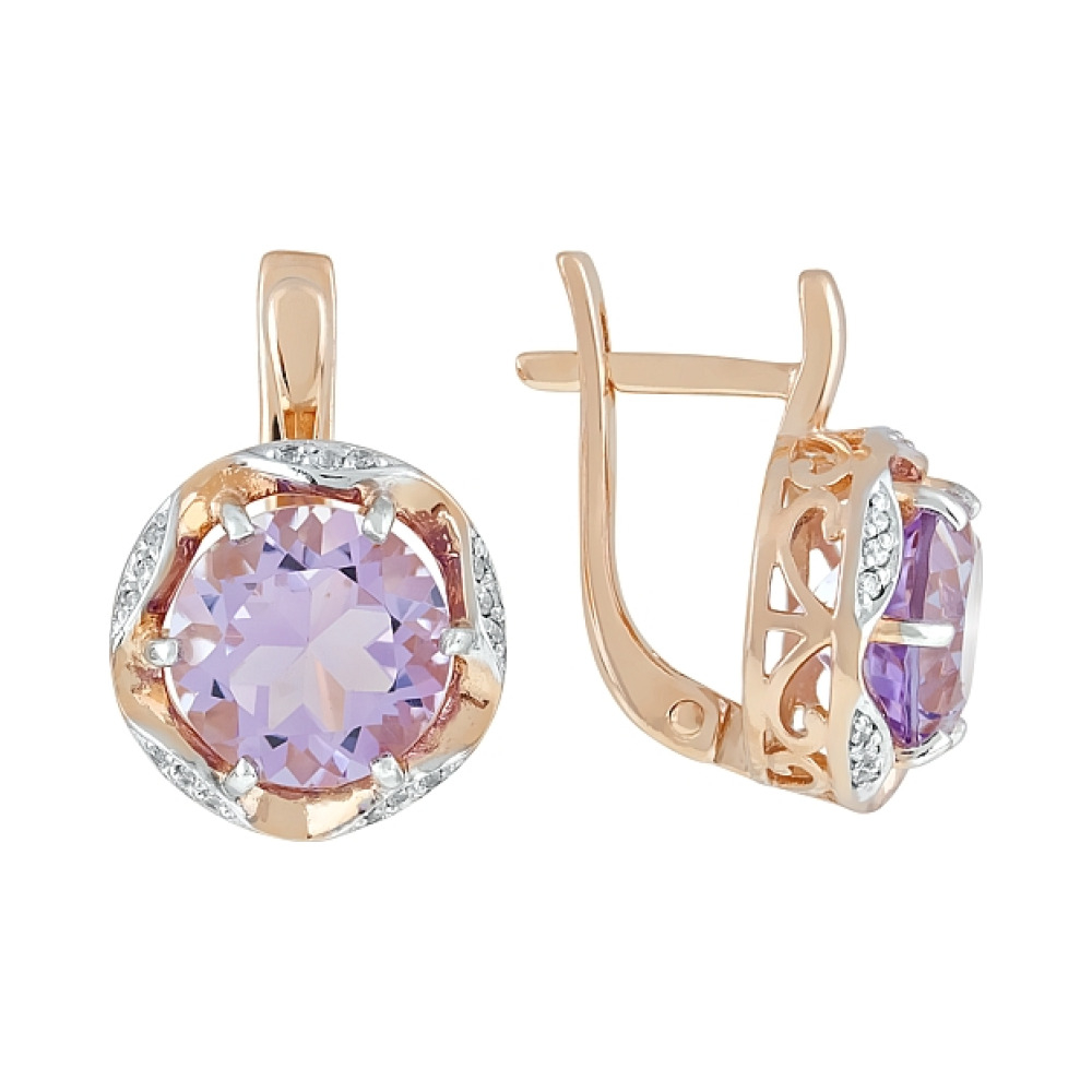 Золотые серьги с аметистом и фианитом № 119590