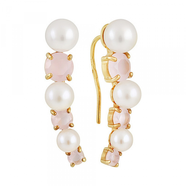 Серебряные серьги с жемчугом , алпанитом и золотым покрытием № 132369