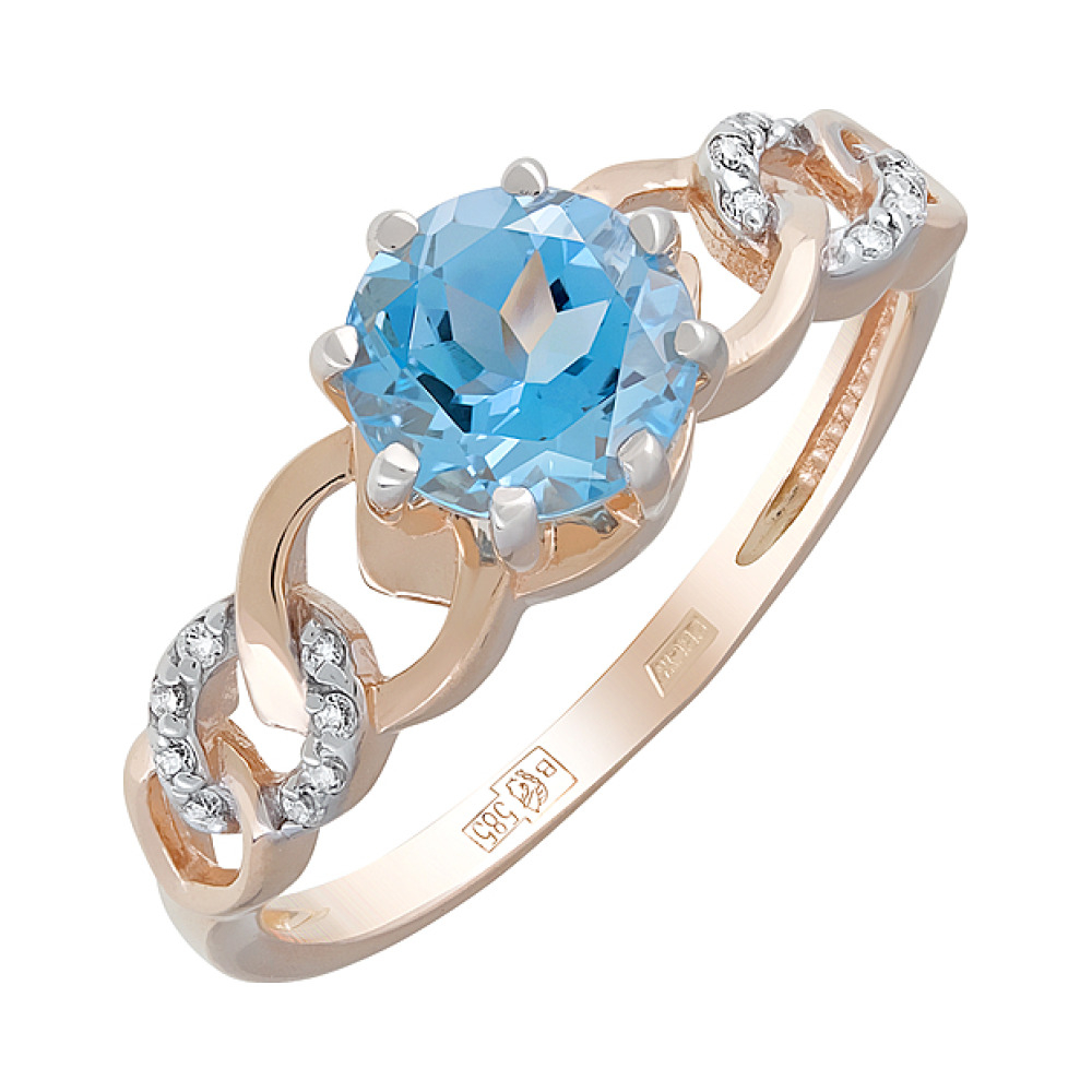 Золотое кольцо с топазом и фианитом № 126544