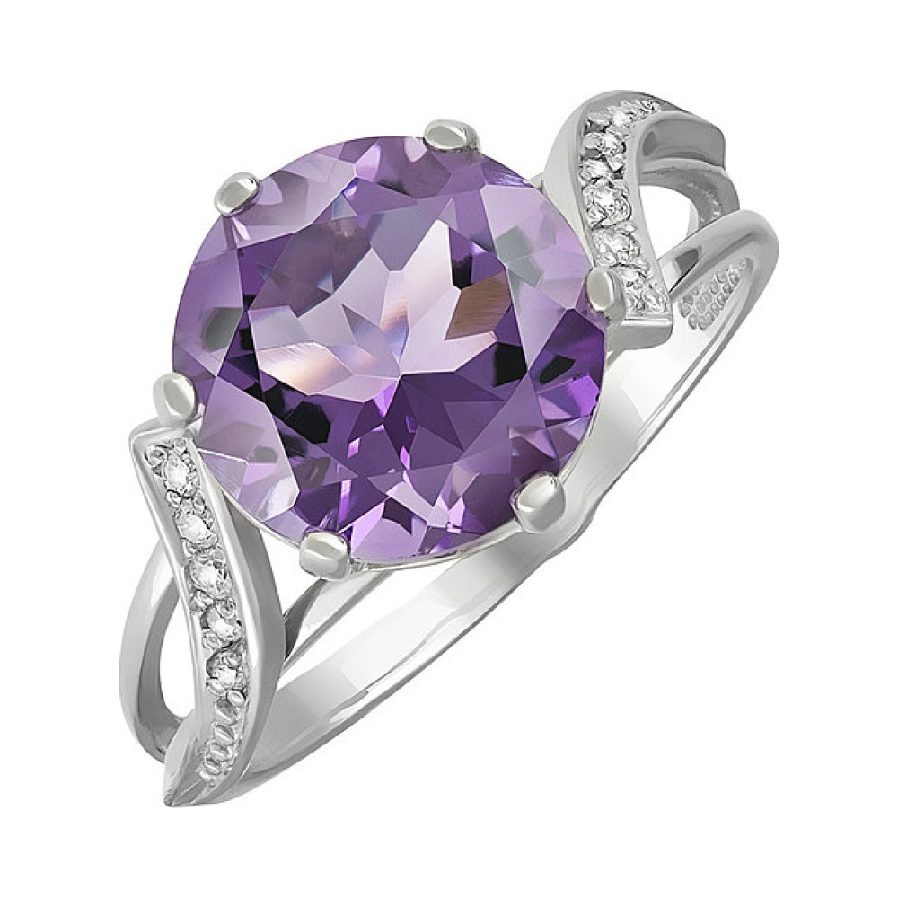 Серебряное кольцо с аметистом и фианитом № 133089