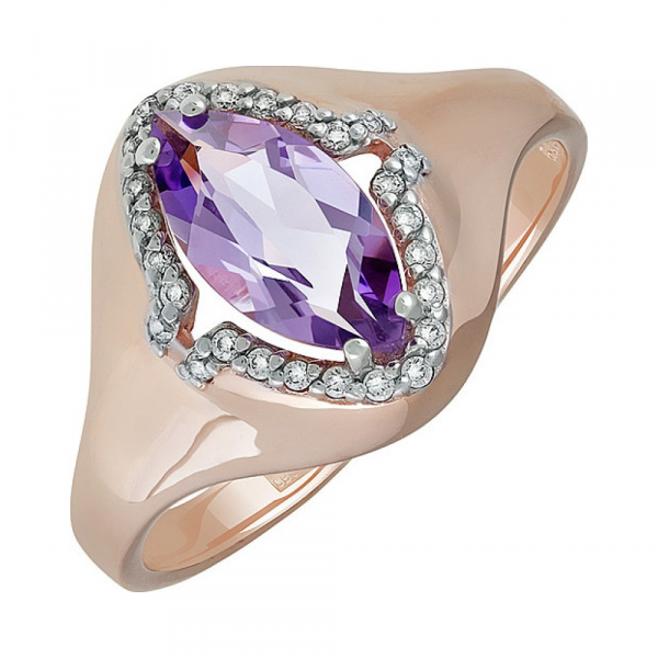 Золотое кольцо с аметистом и фианитом № 134850
