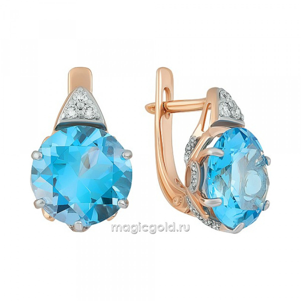 Золотые серьги с топазом и фианитом № 164220