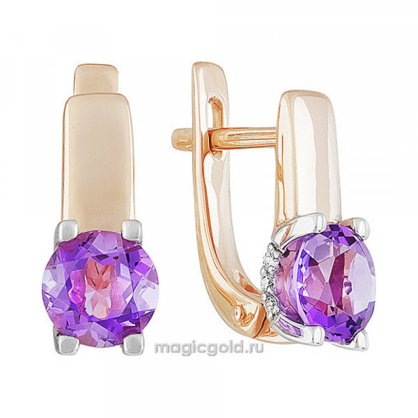 Золотые серьги с аметистом и фианитом № 139224
