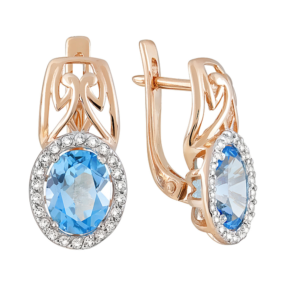 Золотые серьги с топазом и фианитом № 122835