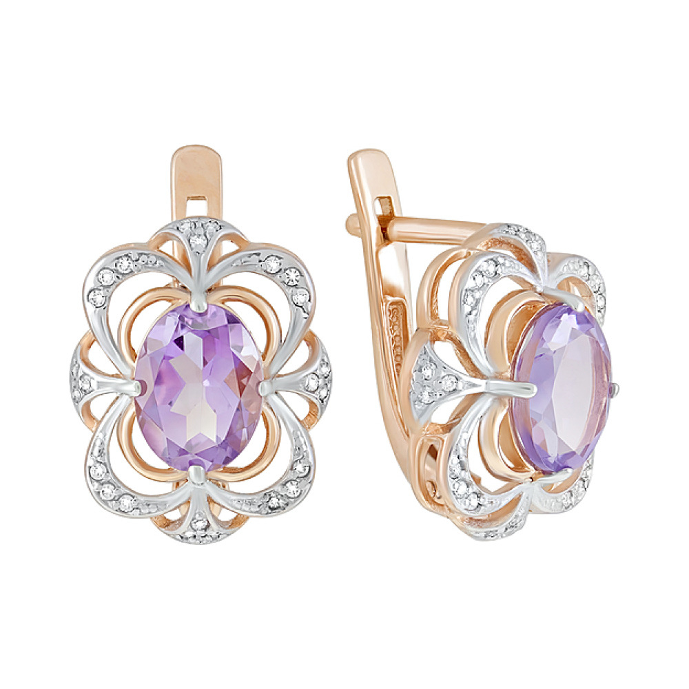 Золотые серьги с аметистом и фианитом № 124506