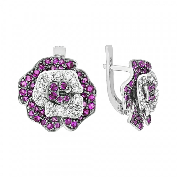 Серебряные серьги с имитац. корунда и фианитом № 73736