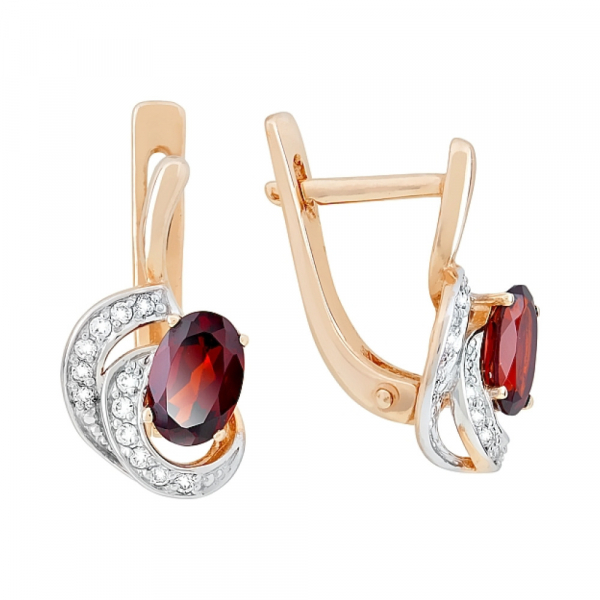 Золотые серьги с гранатом и фианитом № 105394