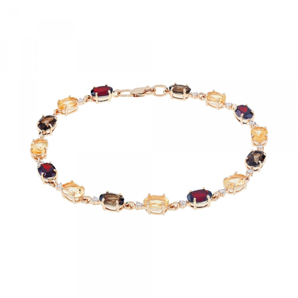 Золотой браслет с гранатом, цитрином,раухтопазом и фианитом № 112342
