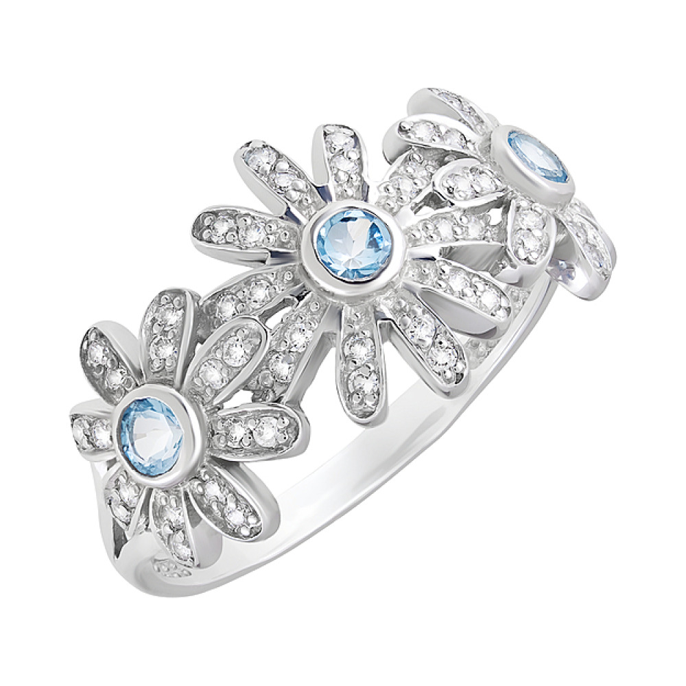 Серебряное кольцо с топазом и фианитом № 124635