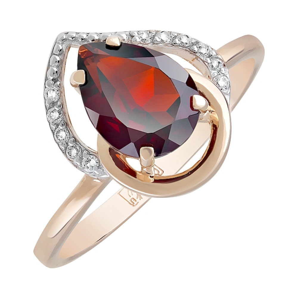 Золотое кольцо с гранатом и фианитом № 120883