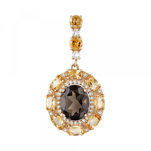 Серебряная подвеска с полудрагоценными вставками, фианитом и золотым покрытием № 133182