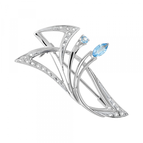 Серебряная брошь с топазом и фианитом № 123892