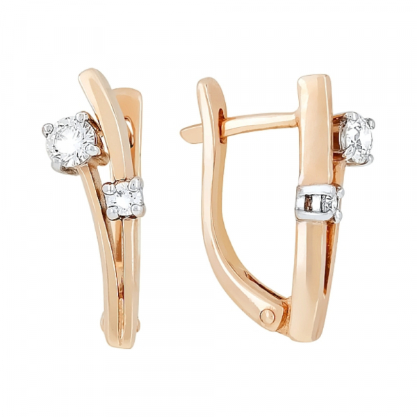 Золотые серьги с бриллиантом № 117342