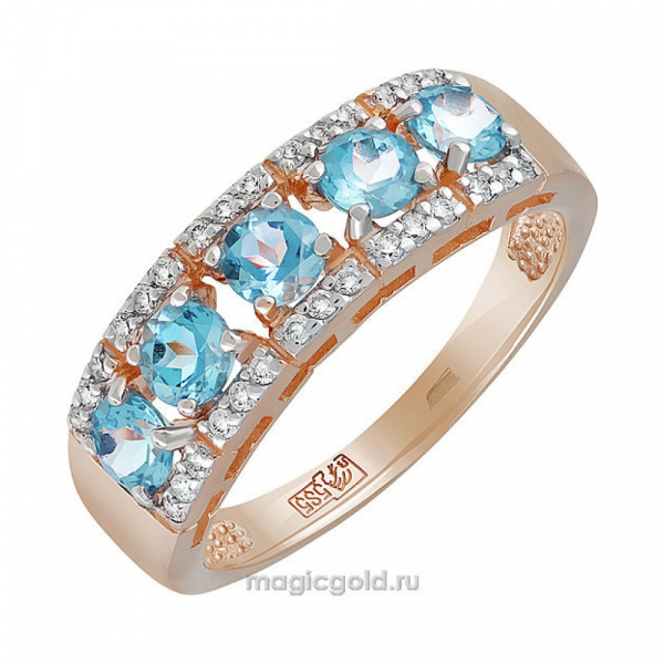 Золотое кольцо с топазом и фианитом № 142083