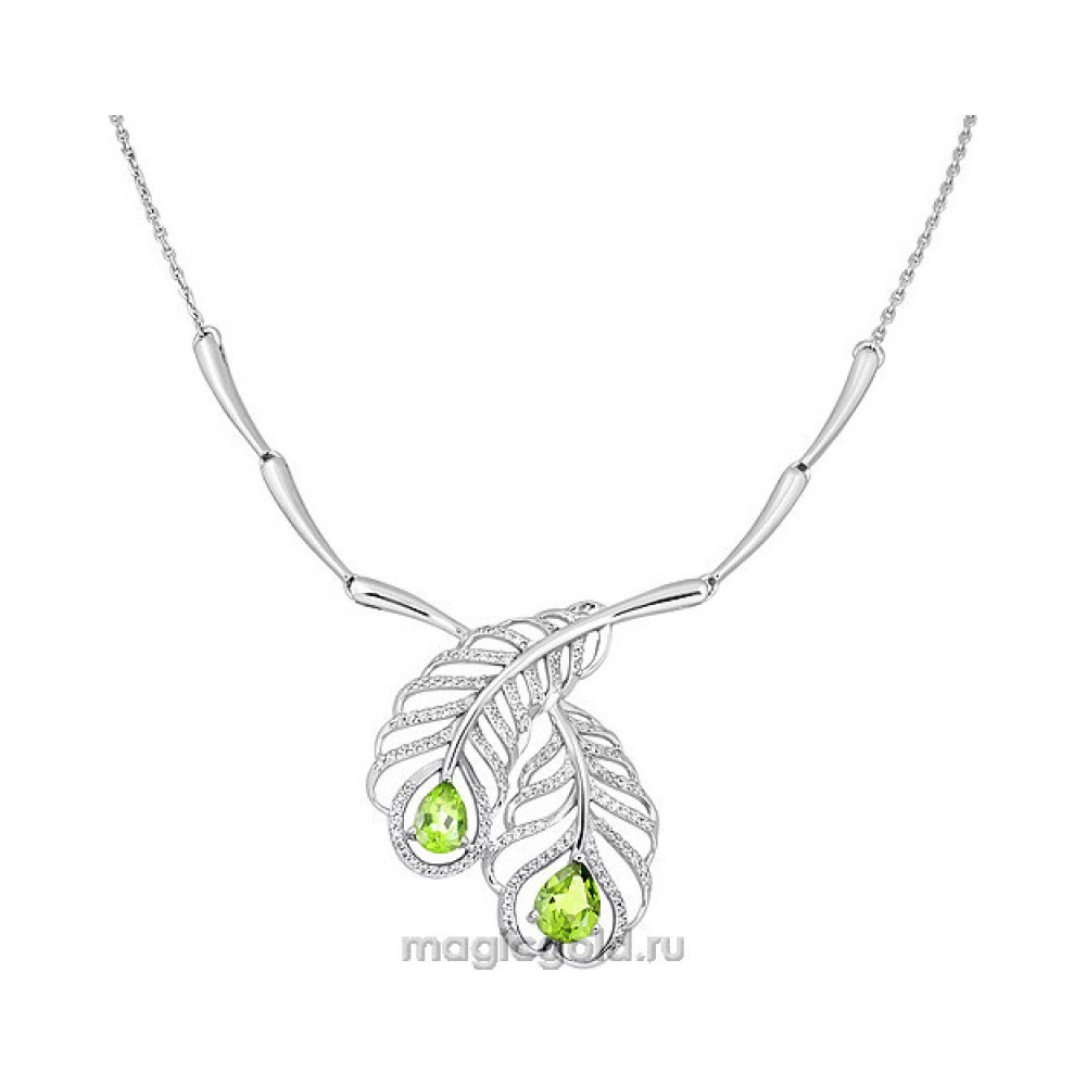 Серебряное колье с хризолитом и фианитом № 138999
