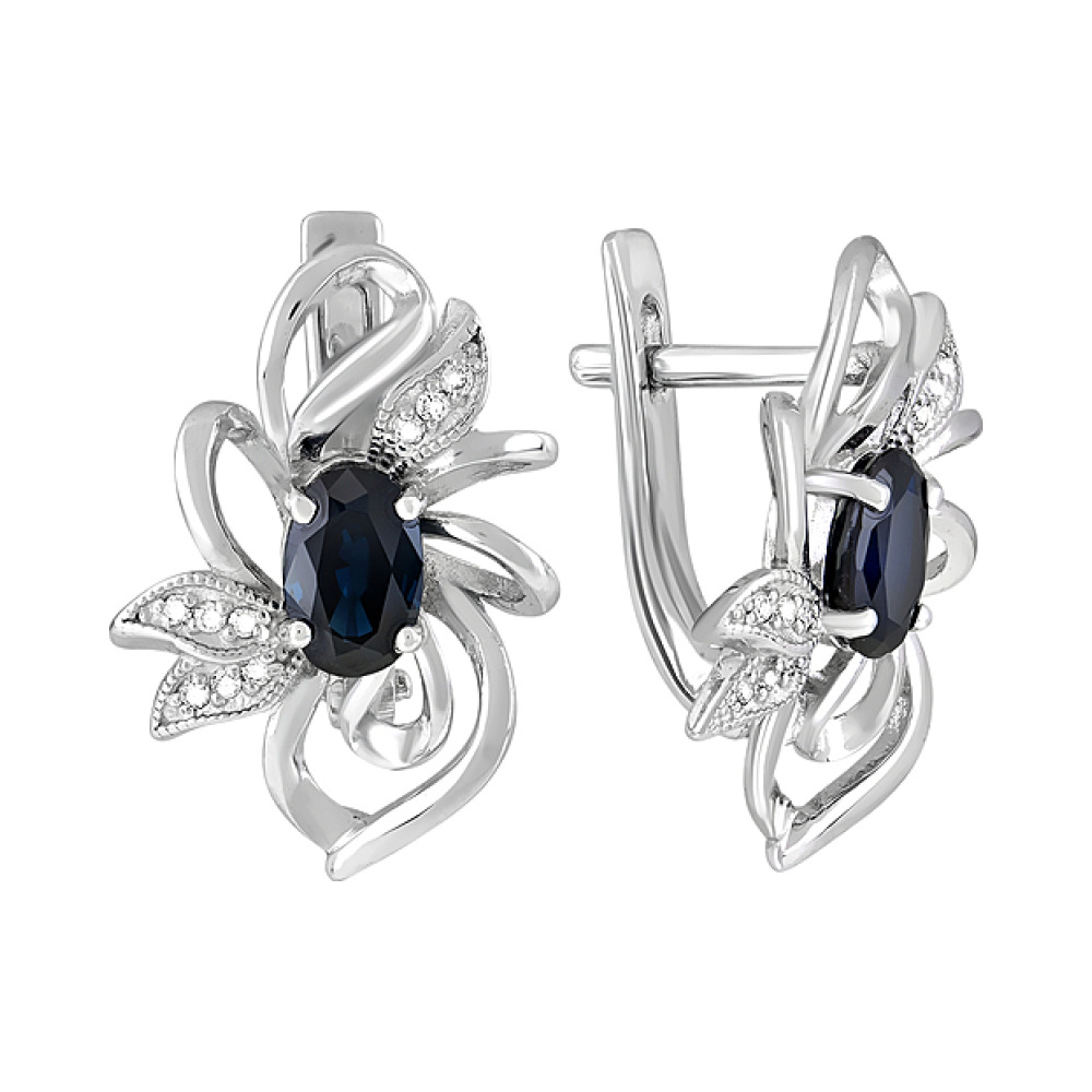 Золотые серьги с бриллиантом и сапфиром № 123167