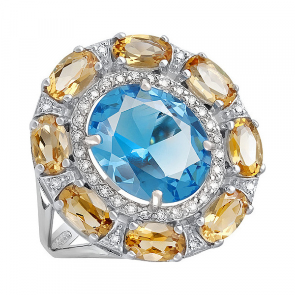 Серебряное кольцо с цитрином, алпанитом и фианитом № 133245