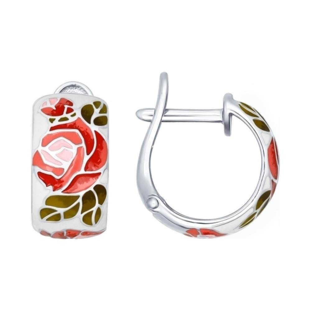 Серебряные серьги с эмалью № 138605