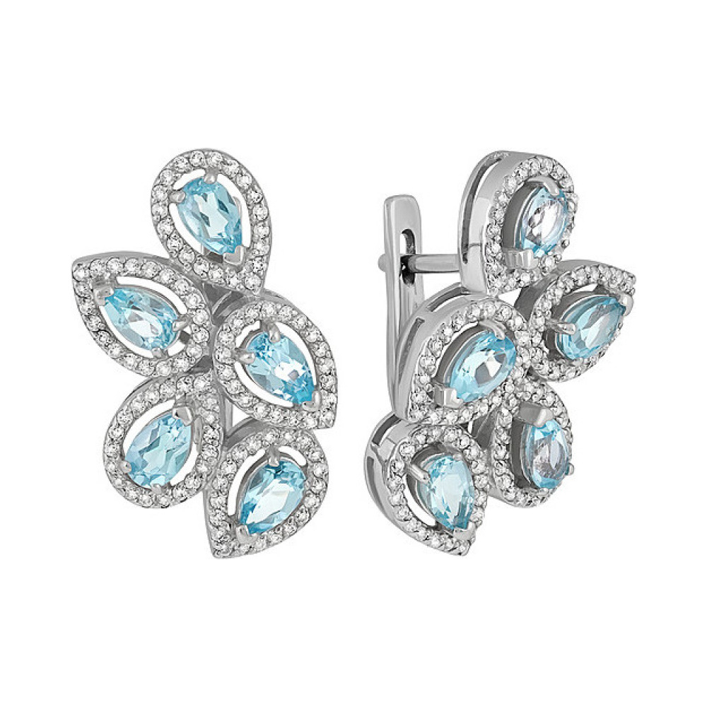 Серебряные серьги с топазом и фианитом № 134189