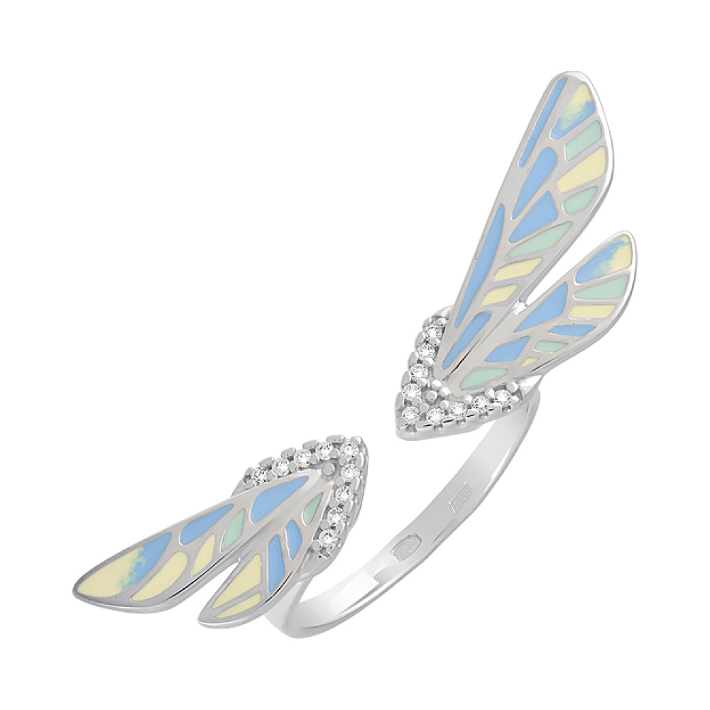 Серебряное кольцо с фианитом и эмалью № 124420