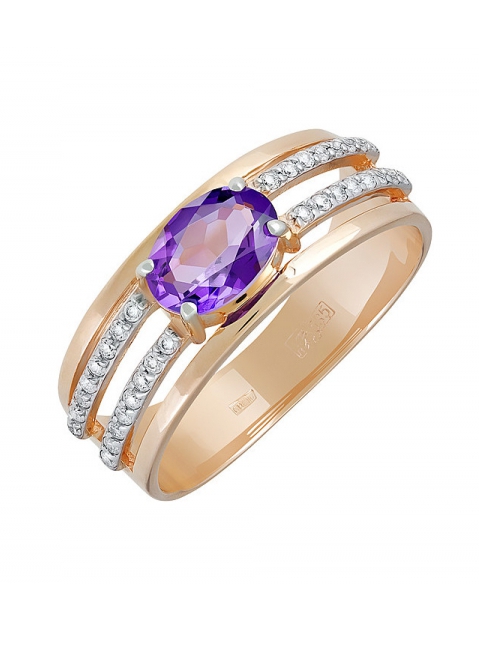 Золотое кольцо с аметистом и фианитом № 131595