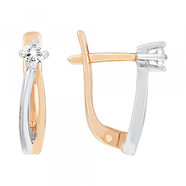 Золотые серьги с бриллиантом № 115784