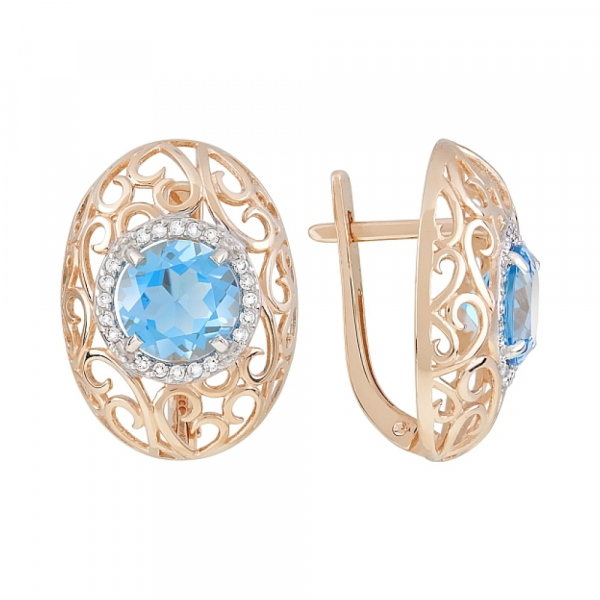 Золотые серьги с топазом и фианитом № 120286