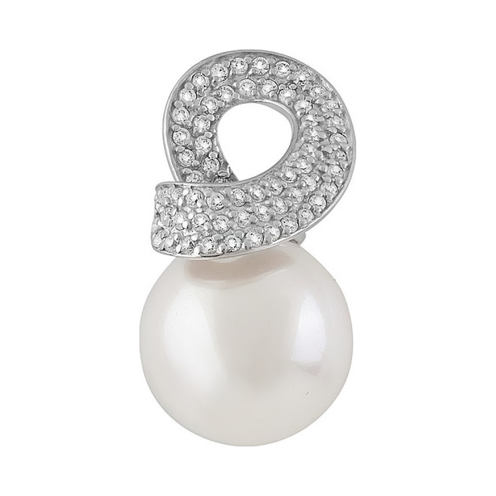 Серебряная подвеска с перламутровым жемчугом и фианитом № 133392