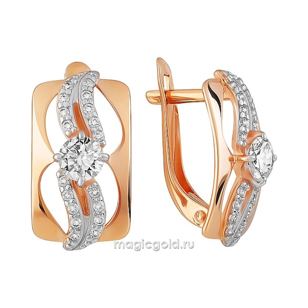 Золотые серьги с фианитом № 163876