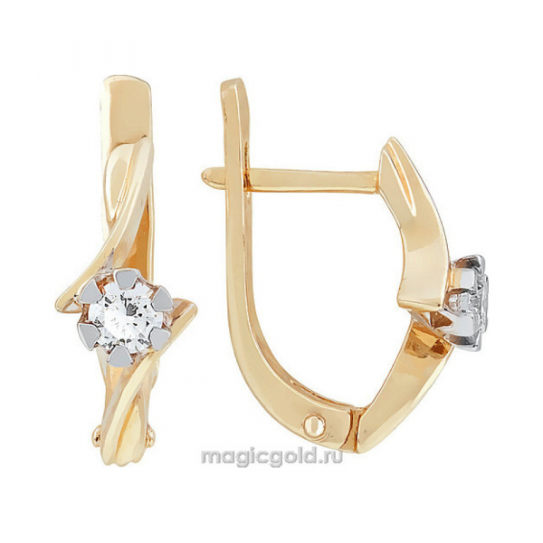 Золотые серьги с бриллиантом № 114115