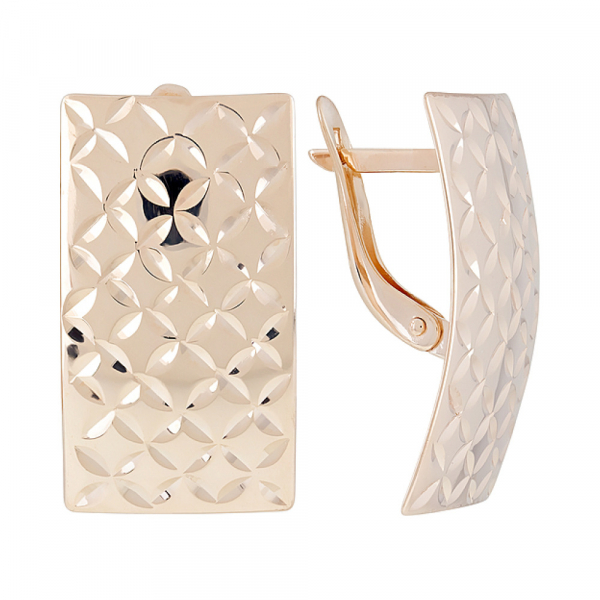 Золотые серьги без камня с алмазкой № 122294