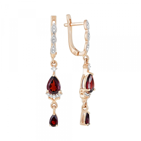 Золотые серьги с гранатом и фианитом № 119451