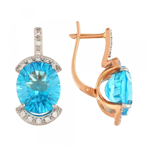 Золотые серьги с топазом и фианитом № 85744