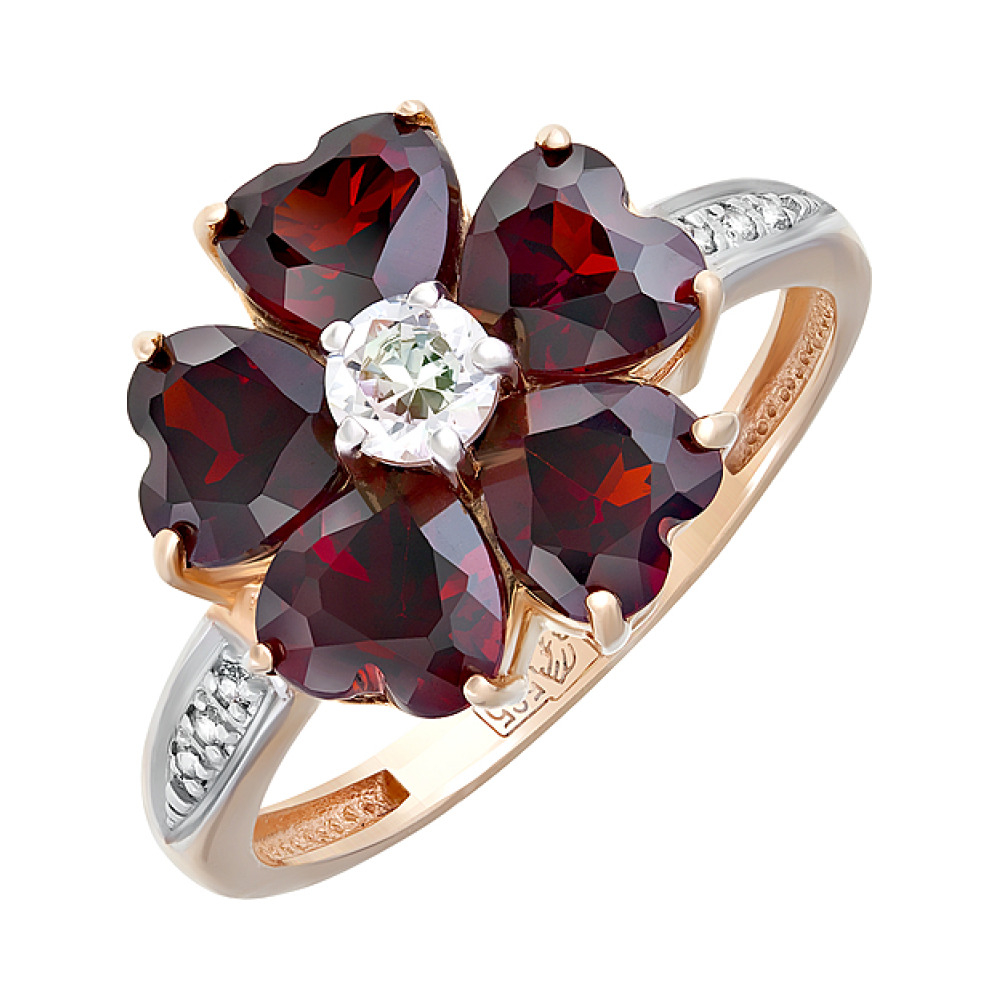 Золотое кольцо с гранатом и фианитом № 51753
