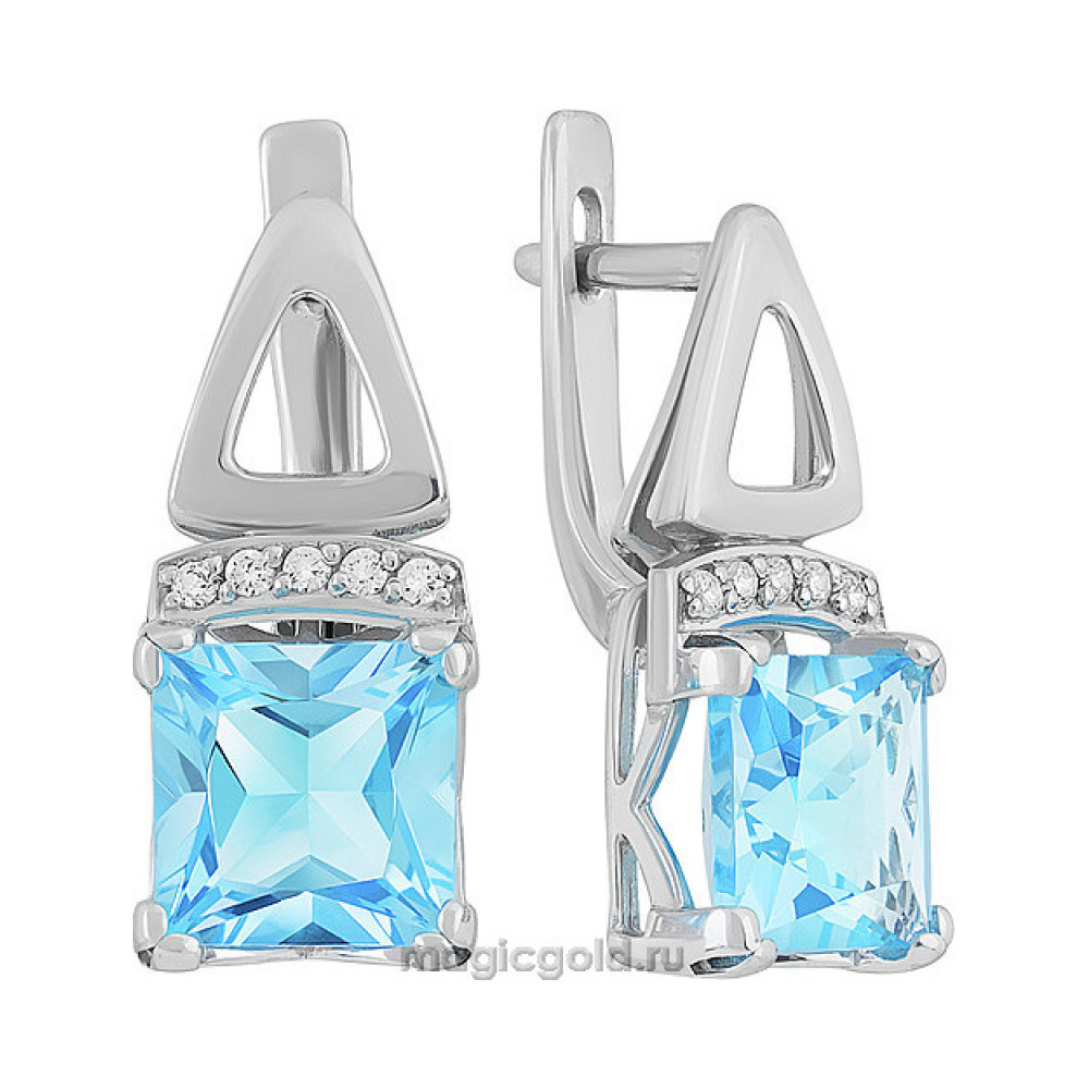 Серебряные серьги с топазом и фианитом № 140119