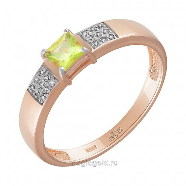 Золотое кольцо с хризолитом и фианитом № 164770